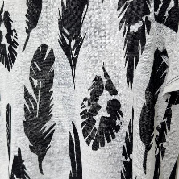 Vince linen top white with‎ black feather print - Picture 3 of 7